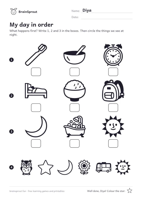 Example of the Clock and calendar worksheet