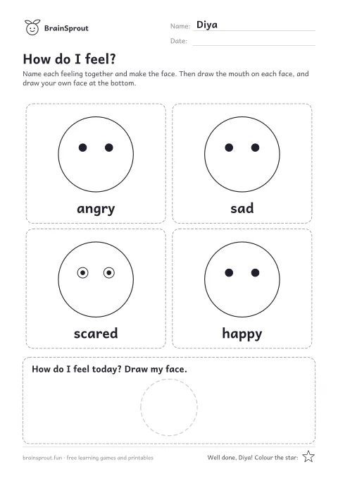 Example of the Feelings & Good Habits worksheet