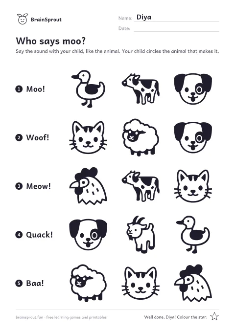 Example of the Little Ones worksheet