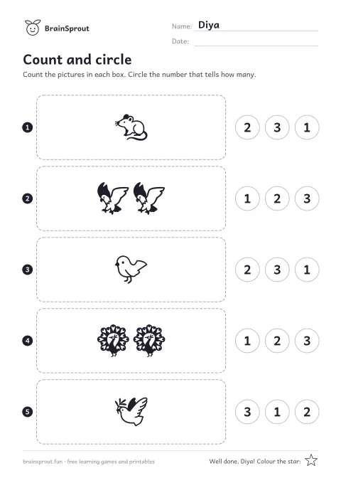 Example of the Number Fun worksheet