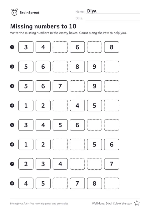 Example of the Number practice worksheet