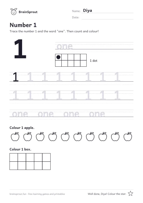 Example of the Number tracing 1–10 worksheet