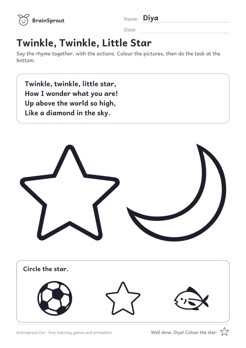 Example of the Rhyme Time worksheet