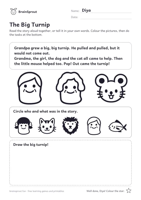 Example of the Story Time worksheet