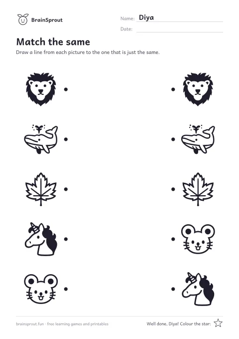 Example of the Thinking and memory worksheet