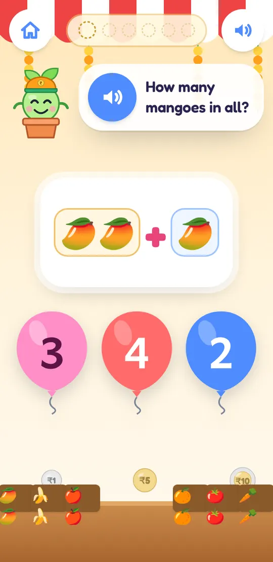 Maths Market being played on a phone